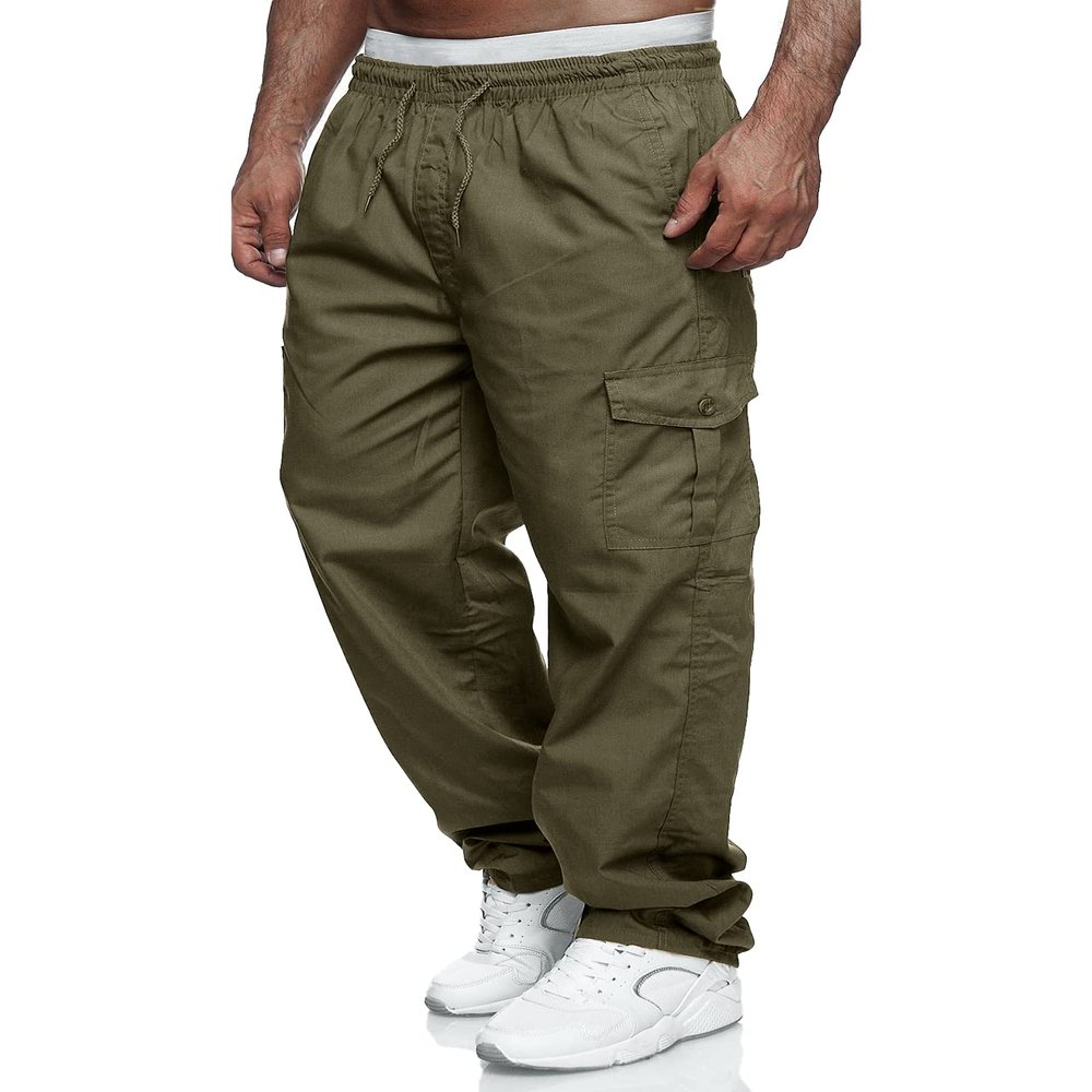 Rela Bota Men's Cargo Pants Relaxed Fit Sport Pants Jogger Sweatpants Drawstring Outdoor Trousers with Pockets Army Green XL