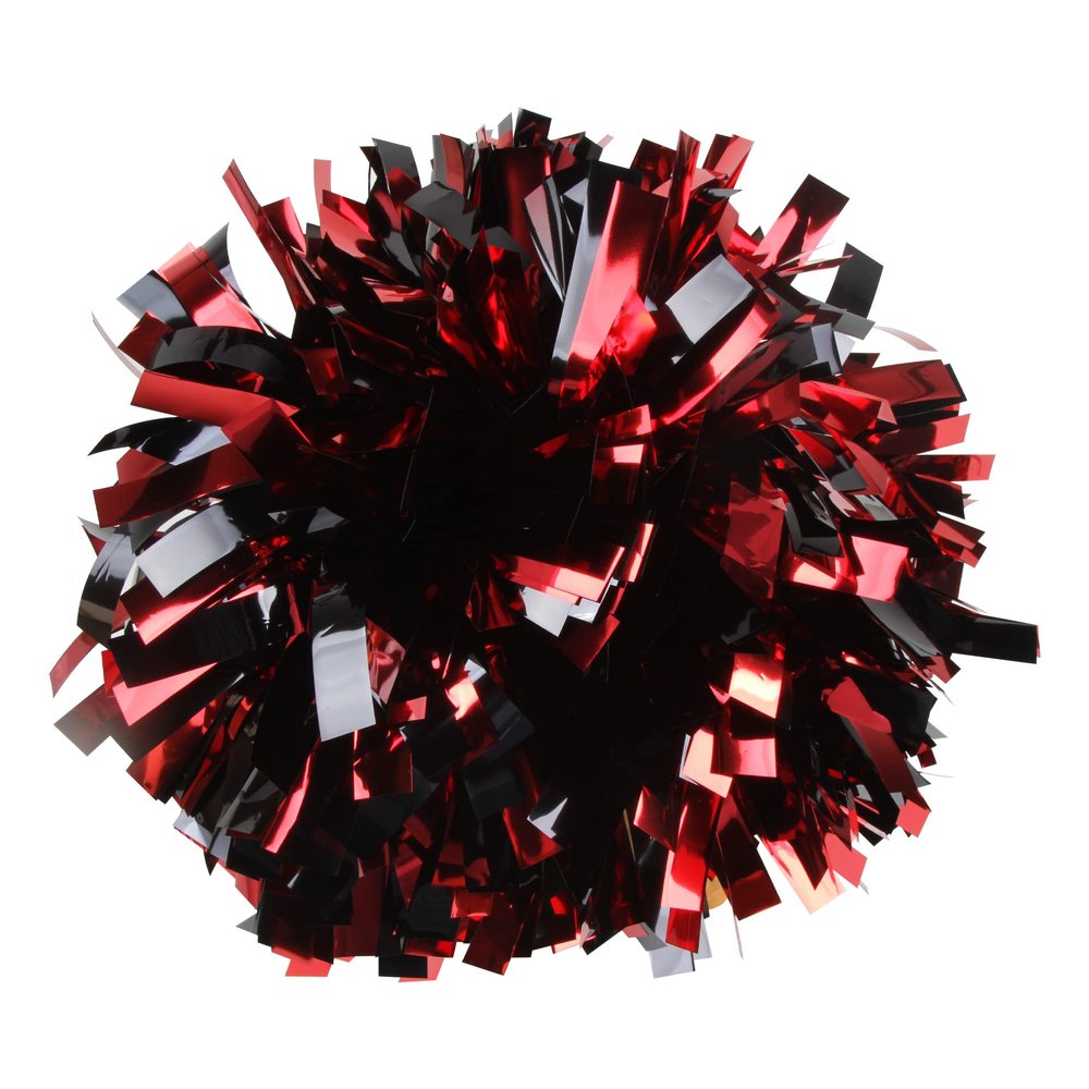 Metallic Cheerleader Cheerleading Pom Poms 6 inch 1 Pair 2 Pieces (Red/Black)