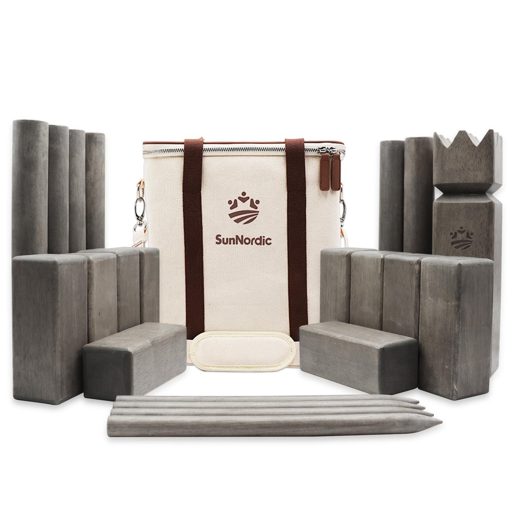 SunNordic Kubb Yard Game Set, Garden Rubber Wood Outdoor Tossing Game with Canvas Carry Bag, Giant Viking Outdoor Chess Game for Kids, Adults & Backyard Lawn