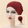 3 Pieces Muslim Inner Under Hijab Cap with Elastic Ties Back Islamic Jersey Turban Under Scarf Bonnet Hat Chemo Cap Headscarf (Rose+Yellow+Khaki) view 2