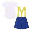1st First Birthday Outfit Baby Boy Cake Smash One Year Old Party Newborn Toddler Bow Tie Short Sleeve Romper Shorts Pants Y-back Suspenders 3PCS Clothes Set Photo Shoot Royal Blue+Red 12-18 Months view 2