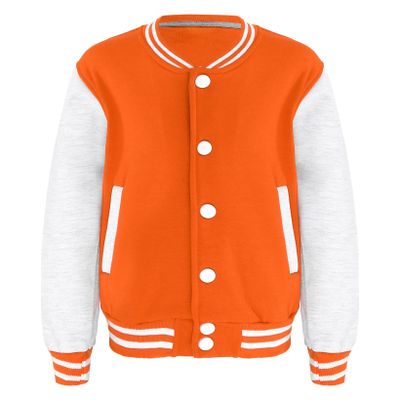 JanJean Kids Boys Varsity Jacket Letterman Jacket Baseball Jacket Long Sleeve Button Down Casual Outwear School Wear Orange 7-8 Years