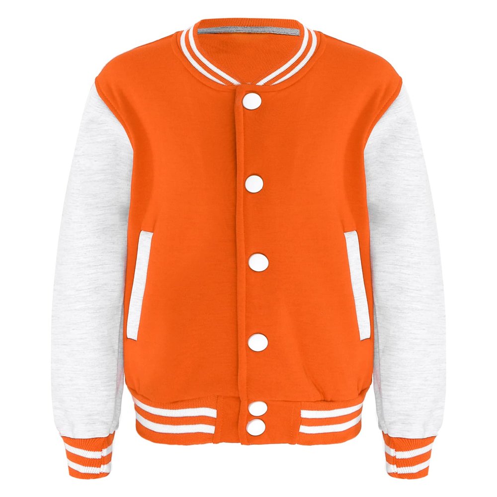 JanJean Kids Boys Varsity Jacket Letterman Jacket Baseball Jacket Long Sleeve Button Down Casual Outwear School Wear Orange 7-8 Years
