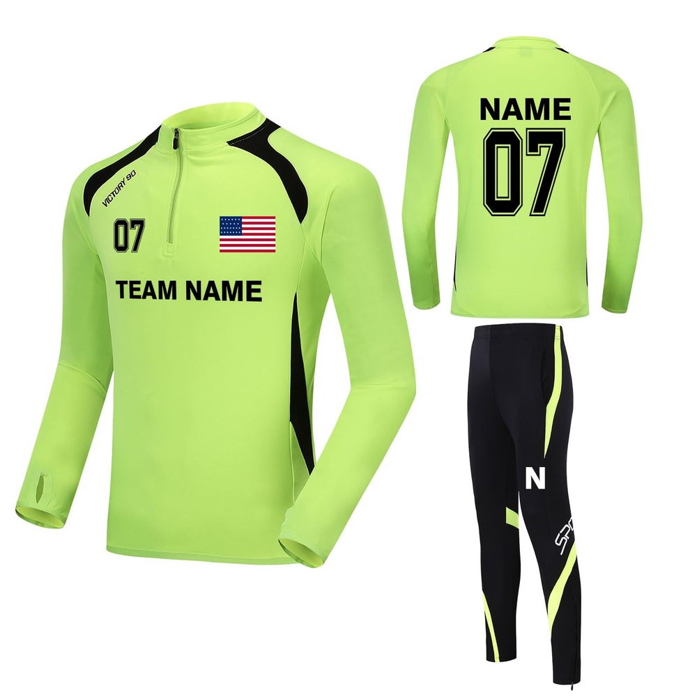 LAIFU Custom Training Top Personalized Soccer Jersey Long Sleeve with Name Team Number Logo (Green)