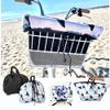 Bicycle Basket Liner, Beach Bag and Travel Tote All in ONE Bag - Waterproof Neoprene Shark Fin and Black Pattern Reversible Print Zipper Pockets Locking Toggle Draw String Two Carrying Handles