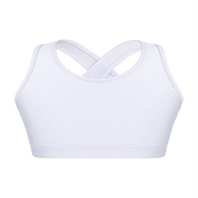 Hedmy Kids Girls Stretch Sports Bra Girls Training Bra Crop Tank Top Cami for Children Racer Back Top Vest White 8 Years