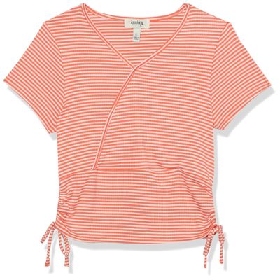 Speechless Girls' Faux Wrap Short Sleeve Tee, Coral, Large