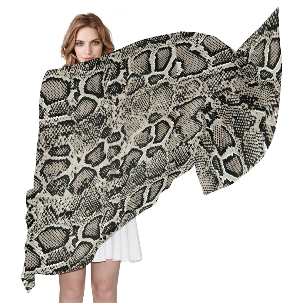 Snake Skin Brown Black Animal Skin Texture Woman Long Silk Scarf Soft Head Wrap Silk Shawl stole