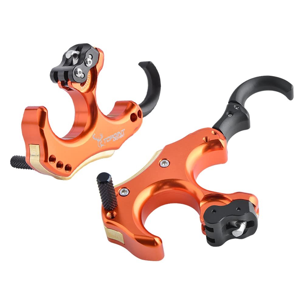 AMEYXGS Bow Release Archery Release Aids 3 or 4 Fingers Thumb Automatic Aluminum Trigger Caliper with D-Loop Rope for Compound Bow(Orange)