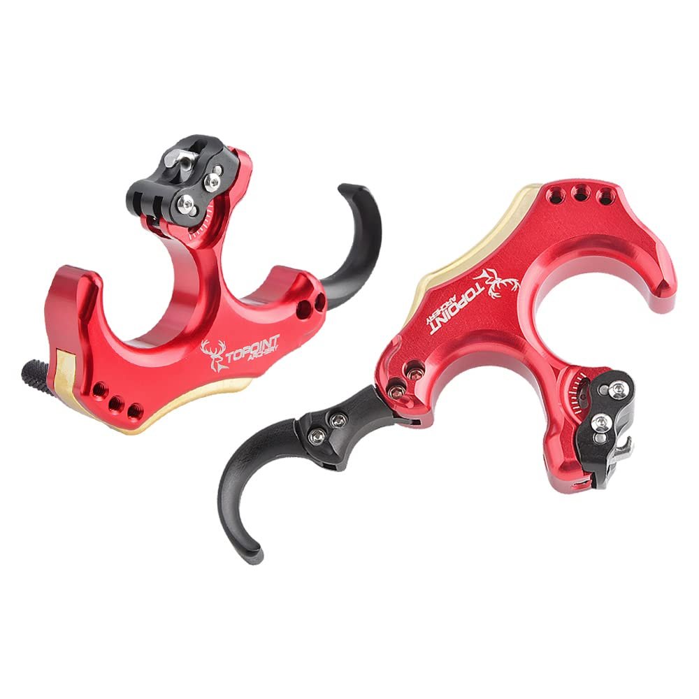 AMEYXGS Bow Release Archery Release Aids 3 or 4 Fingers Thumb Automatic Aluminum Trigger Caliper with D-Loop Rope for Compound Bow(Red)