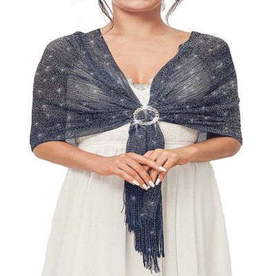 Aukmla Shawls and Wraps for Evening Dresses with Crystal Buckle Weddings Accessories for Bride and Bridesmaids (F-Navy Blue)