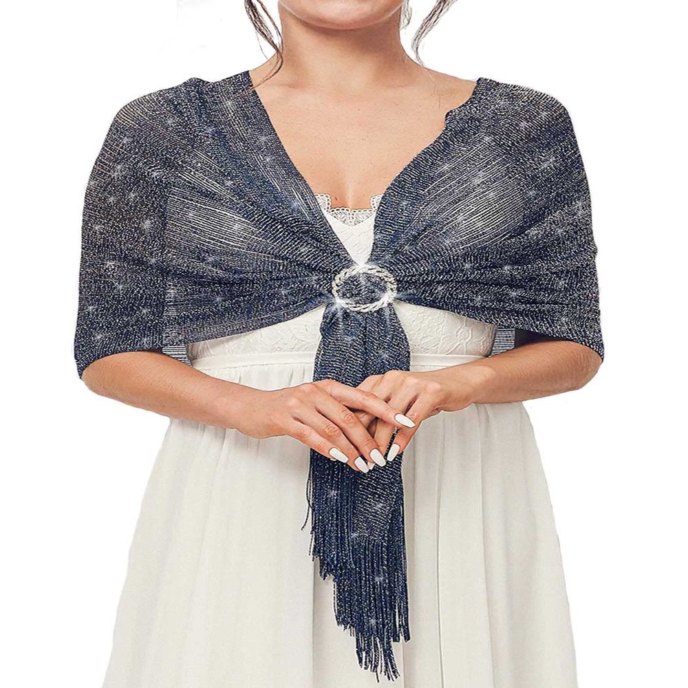 Aukmla Shawls and Wraps for Evening Dresses with Crystal Buckle Weddings Accessories for Bride and Bridesmaids (F-Navy Blue)