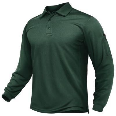TACVASEN Men's Long Sleeve Polo Shirts Quick Dry Tactical Golf Collared Lightweight Work Breathable Moisture Wicking Outdoor Dark Green S