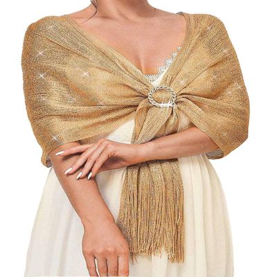 Aukmla Shawls and Wraps for Evening Dresses Party Scarf with Crystal Buckle Weddings Accessories for Bride and Bridesmaids (Gold)