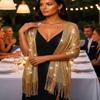 Aukmla Shawls and Wraps for Evening Dresses Party Scarf with Crystal Buckle Weddings Accessories for Bride and Bridesmaids (Gold) view 2