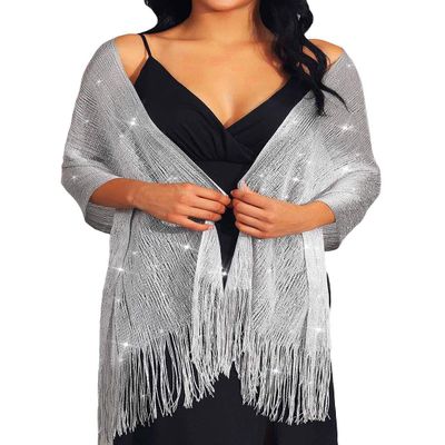 Aukmla Shawls and Wraps for Evening Dresses with Crystal Buckle Weddings Accessories for Bride and Bridesmaids (A-Silver)