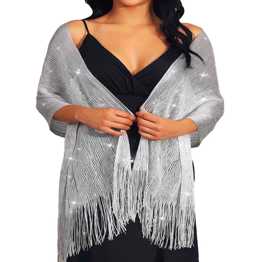 Aukmla Shawls and Wraps for Evening Dresses with Crystal Buckle Weddings Accessories for Bride and Bridesmaids (A-Silver)