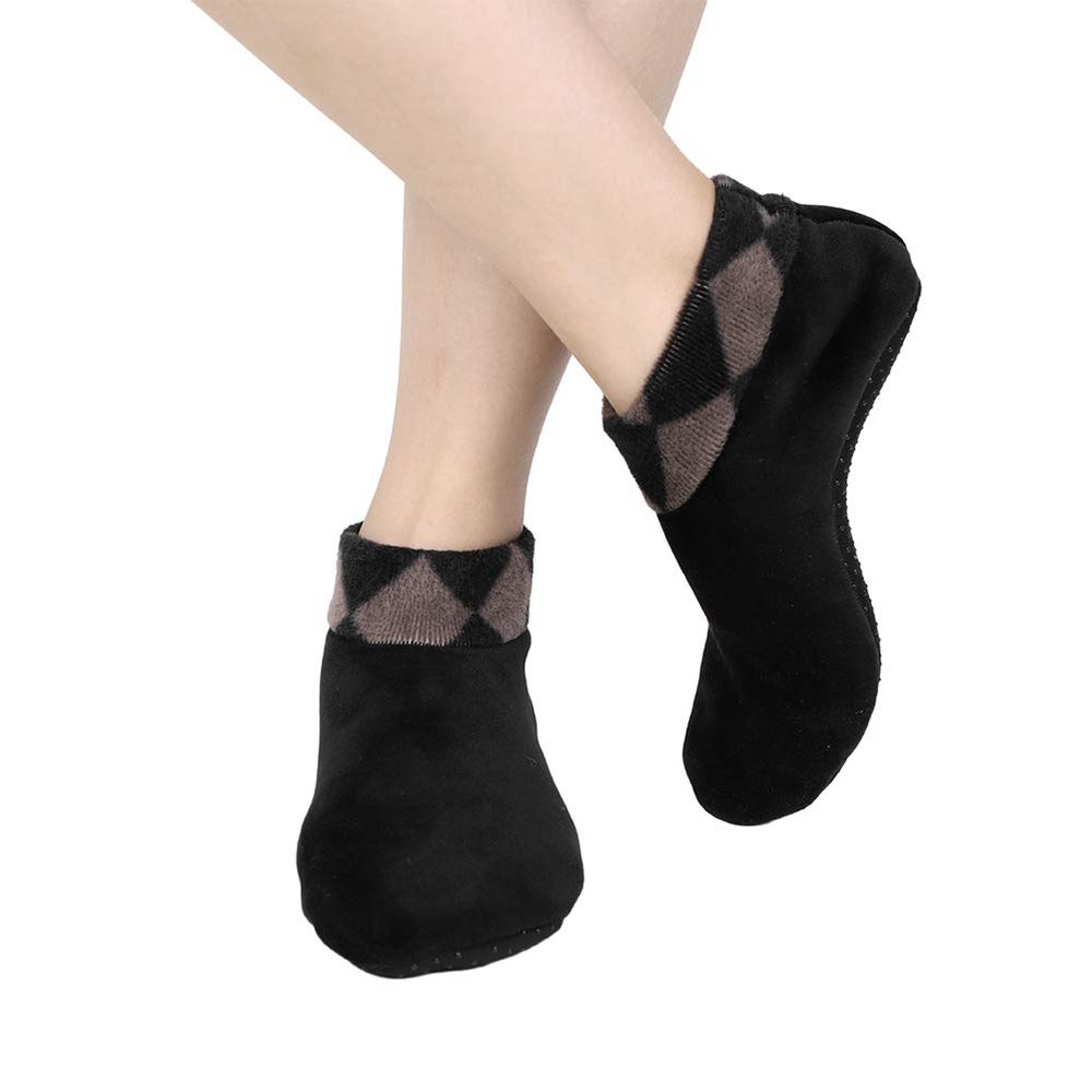 Womens Non Slip Grip Socks Leopard Print Soft Cozy Thick House Indoor Boot Sock Shoes Winter Thermal Fleece Slipper Socks