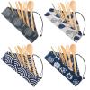 4 Sets Bamboo Utensil Travel Cutlery Set, Reusable Bamboo Utensil Fork Knife Spoon Chopsticks Straw Cleaning Brush for Eating Travel Picnic Office School (Vintage Style) view 1