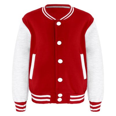 winying Kids Boys Girls Varsity Baseball Cotton Jacket Long Sleeve Banded Collar Jacket Varsity Letterman Coat Red&Grey 5-6 Years