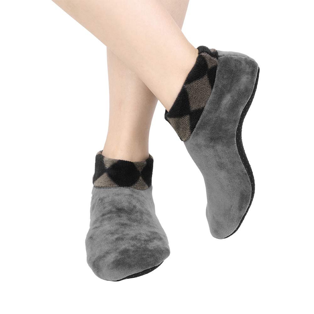 Womens Non Slip Grip Socks Leopard Print Soft Cozy Thick House Indoor Boot Sock Shoes Winter Thermal Fleece Slipper Socks