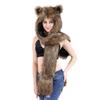 3 in 1 Furry Animal Hood Hat Scarf Mittens Warm Plush Hoodie Cap with Earflaps Full Pockets Winter Faux Fur Cartoon Beanie Hat Earmuffs for Men Women view 1