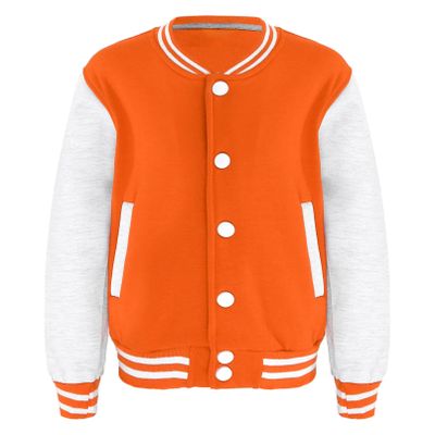 winying Kids Boys Girls Varsity Baseball Cotton Jacket Long Sleeve Banded Collar Jacket Varsity Letterman Coat Orange 7-8 Years