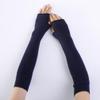 Autumn and Winter Pure Color Fine Wool Soft Fashion Warm Fingerless Gloves for Men and Women Cashmere Half-Finger Arm Sleeves (Navy Blue) view 1