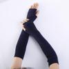 Autumn and Winter Pure Color Fine Wool Soft Fashion Warm Fingerless Gloves for Men and Women Cashmere Half-Finger Arm Sleeves (Navy Blue) view 3