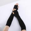 Autumn and Winter Pure Color Fine Wool Soft Fashion Warm Fingerless Gloves for Men and Women Cashmere Half-Finger Arm Sleeves (Black) view 1