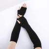 Autumn and Winter Pure Color Fine Wool Soft Fashion Warm Fingerless Gloves for Men and Women Cashmere Half-Finger Arm Sleeves (Black) view 3