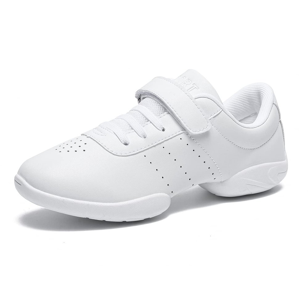 LANDHIKER Girls Cheer Shoes White Kids Cheer Sneakers Fashion Sports Training Athletic Comfortable Lightweight Breathable Tennis Shoes Flats Size