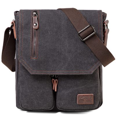 Kasqo Small Messenger Bag for Men, Vintage Canvas Crossbody Shoulder Bags for Women, Anti-Theft Purse for Travel Work, Grey
