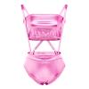 Women's Metallic Shiny Teddy Bodysuit and Bandeau Tube Top Suspender Swimsuit Bikini Set Two Piece Bathing Suit Suspender Jumpsuit Romper Night Rave Dance Costume Sexy Lingerie Sleepwear Pink M view 1