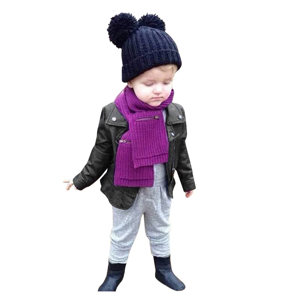 Ikevan 1-5 Years Toddler Girls PU Lapel Leather Jacket Ins Children's Baby Short Leather Jacket Turn-down Short Clothes (Black, 3-4 Years)