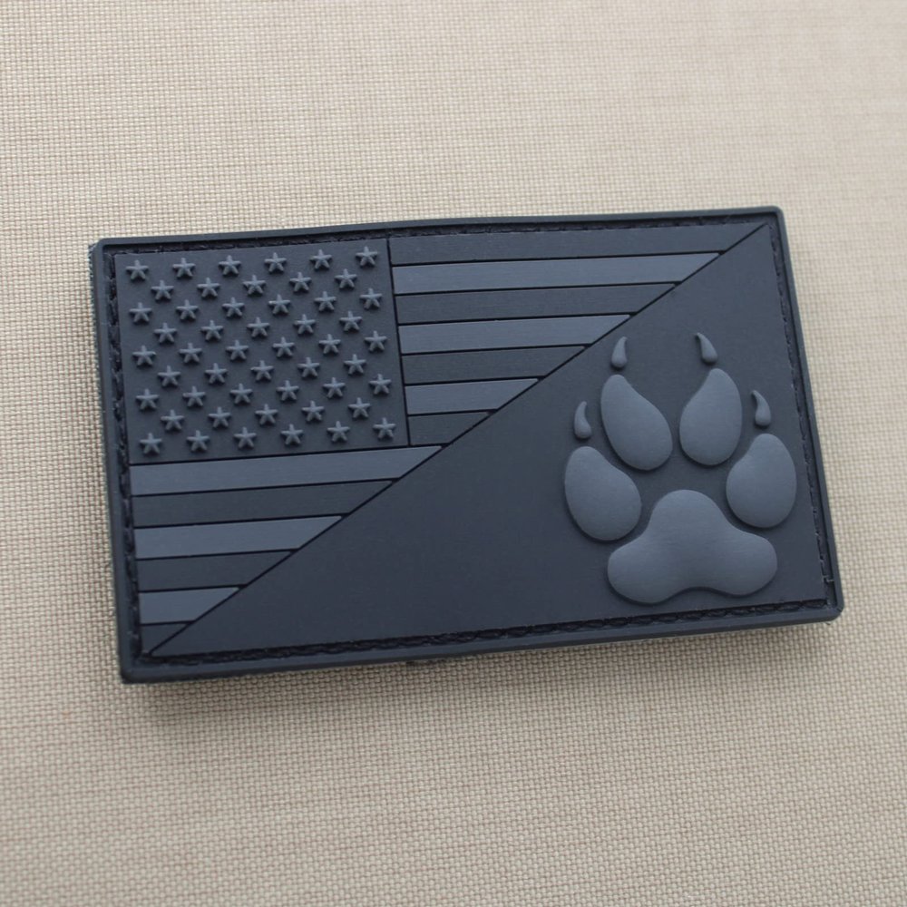 K9 Paw American Flag PVC Dog Patch [Blackout Subdued] Compatible with Velcro Patches for Dog Harness, Dog Patches, Hat Patches, PVC Patches, Molle Patches
