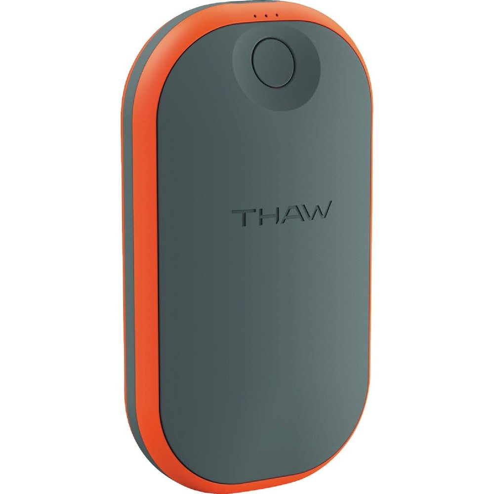 THAW Rechargeable USB Hand Warmer, Portable Power Bank Charger, Great for Hunting, Sports, Camping, Outdoors, 3 Levels of Relaxing Heat - Small,Orange and Gray