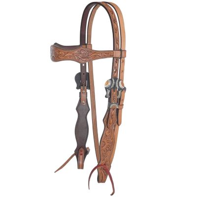 Circle Y Copper Sunflower Tooling Durable Versatile Western Horse Size Double Leather Ply Browband Headstall with Adjustable Strap | 35" - 43" Headstall Working Length