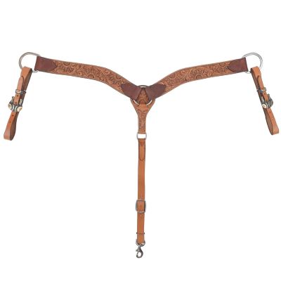 Circle Y Copper Sunflower Tooling Durable Western Horse Size Double Leather Ply Equine Breast Collar with Iron Buckles | 28" - 30" Breast Collar Working Length