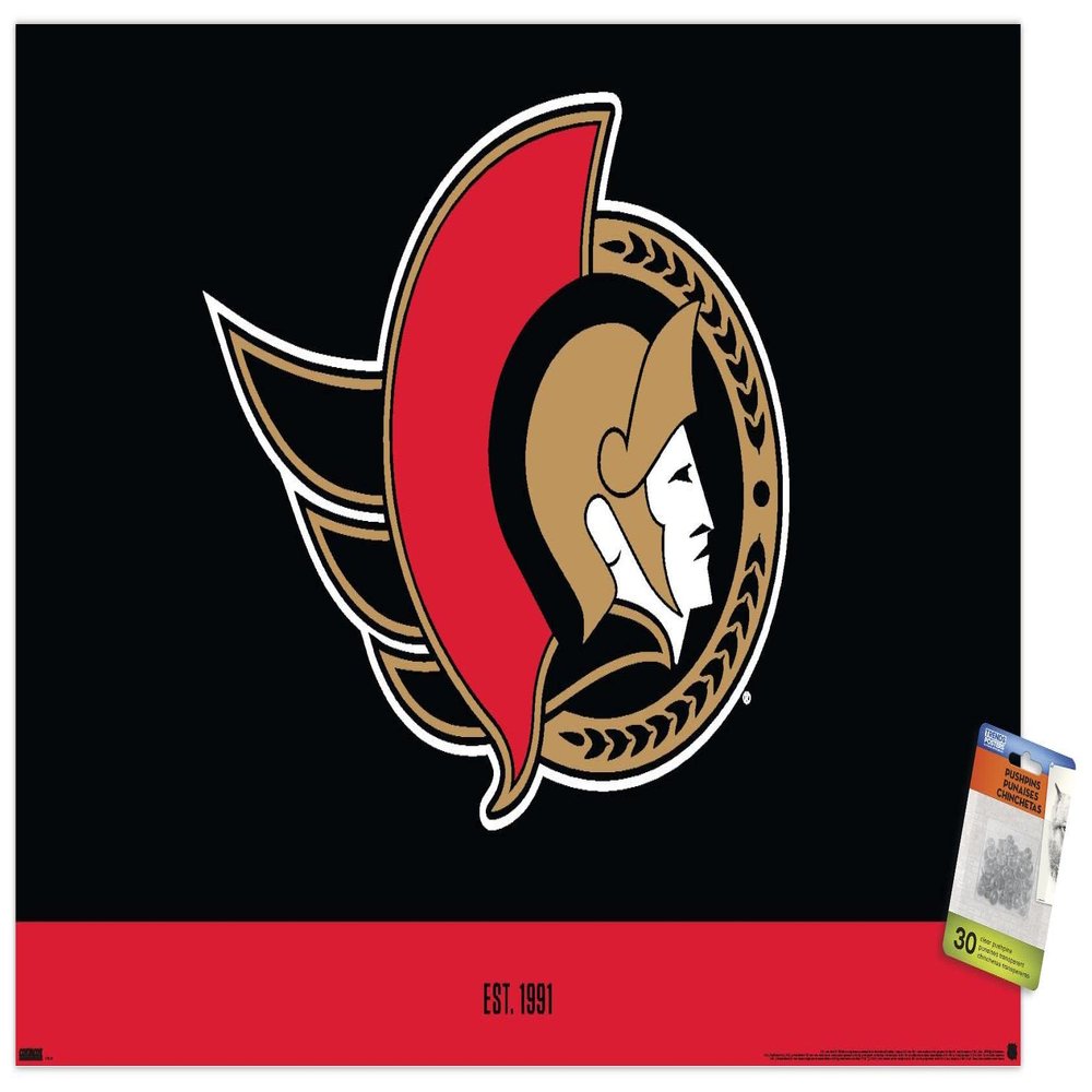Trends International NHL Ottawa Senators - Logo 21 Wall Poster, 22.37" x 34.00", Premium Poster & Push Pin Bundle