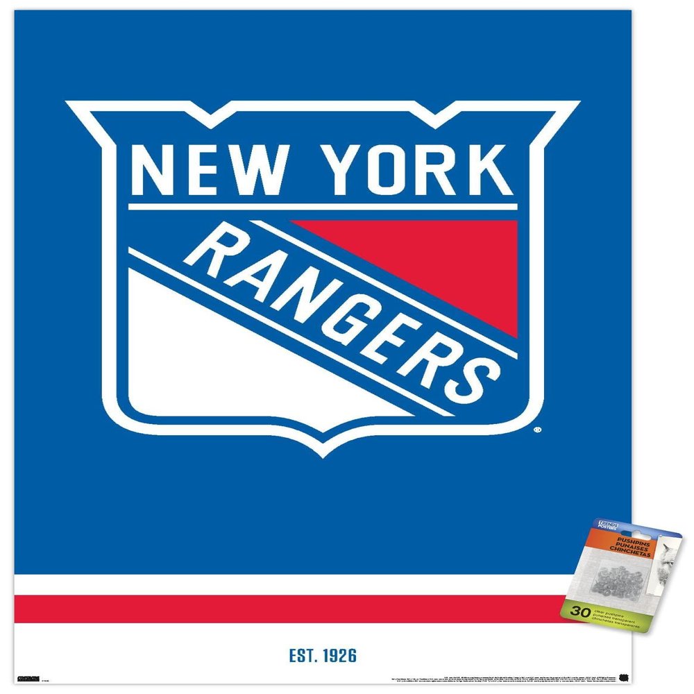 Trends International NHL New York Rangers - Logo 21 Wall Poster, 22.37" x 34.00", Premium Poster & Push Pin Bundle