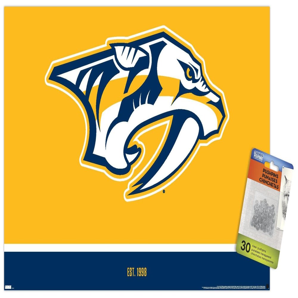 Trends International NHL Nashville Predators - Logo 21 Wall Poster, 14.72" x 22.37", Premium Poster & Push Pin Bundle