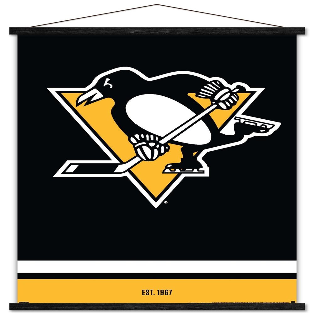 Trends International NHL Pittsburgh Penguins - Logo 21 Wall Poster, 22.375" x 34", Premium Print and Black Hanger Bundle