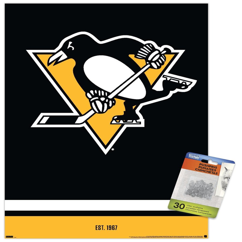 Trends International NHL Pittsburgh Penguins - Logo 21 Wall Poster, 14.72" x 22.37", Premium Poster & Push Pin Bundle