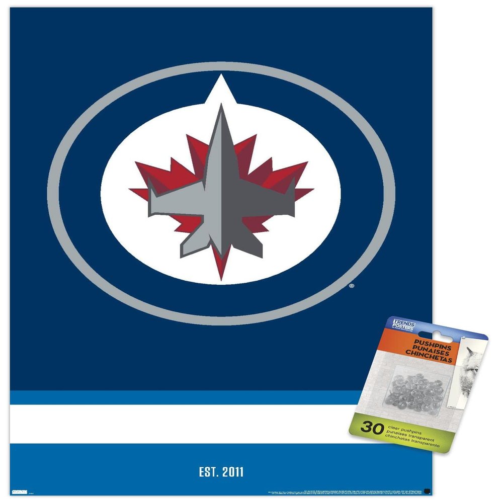 Trends International NHL Winnipeg Jets - Logo 21 Wall Poster, 14.72" x 22.37", Premium Poster & Push Pin Bundle