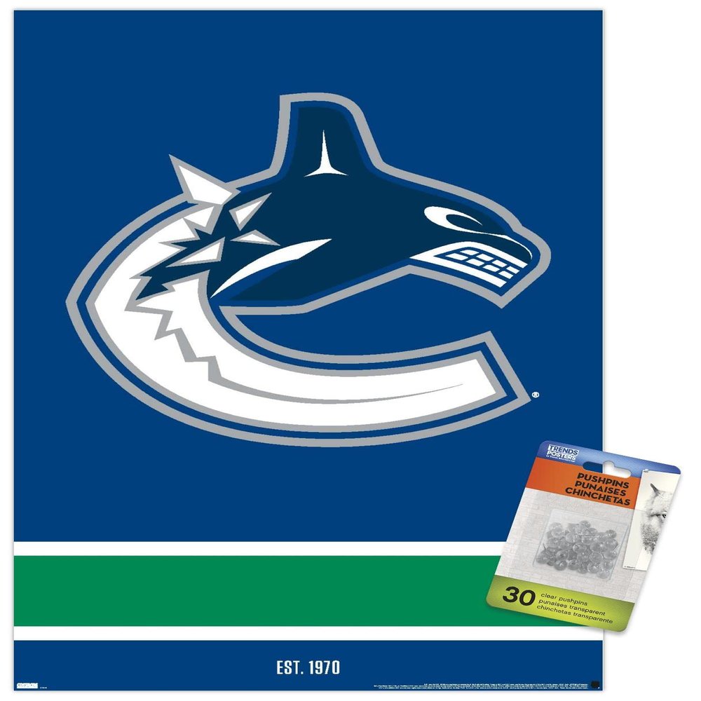 Trends International NHL Vancouver Canucks - Logo 21 Wall Poster, 14.72" x 22.37", Premium Poster & Push Pin Bundle