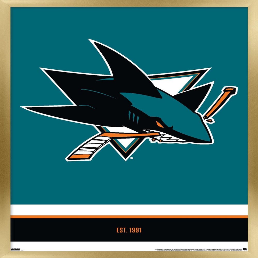 Trends International NHL San Jose Sharks - Logo 21 Wall Poster, 22.375" x 34", Gold Framed Version