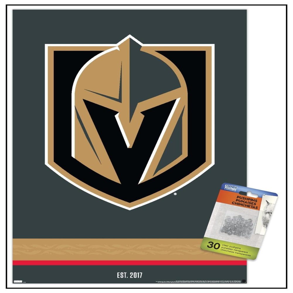 Trends International NHL Vegas Golden Knights - Logo 21 Wall Poster, 14.72" x 22.37", Premium Poster & Push Pin Bundle