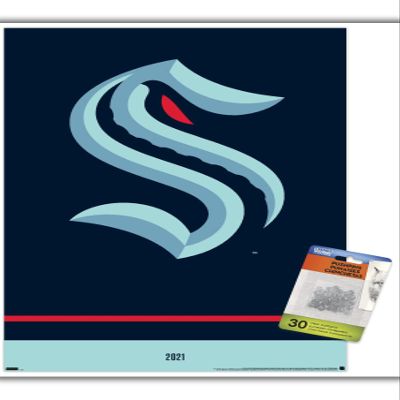 Trends International NHL Seattle Kraken - Logo 21 Wall Poster, 14.72" x 22.37", Premium Poster & Push Pin Bundle