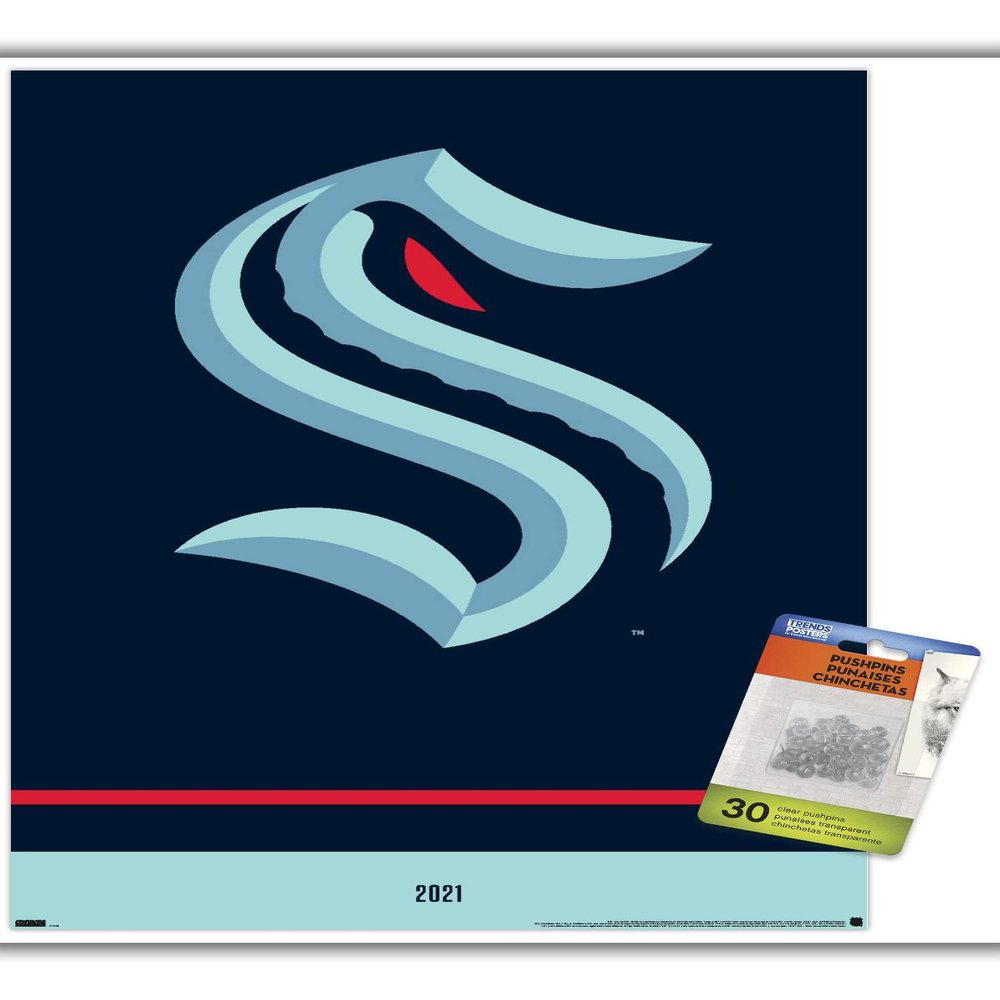 Trends International NHL Seattle Kraken - Logo 21 Wall Poster, 14.72" x 22.37", Premium Poster & Push Pin Bundle